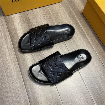 Louis Vuitton 2021 Men's Leather Slipper,LOUS2183 - 루이비통 2021 남성용 레더 슬리퍼,Size(240-270),블랙