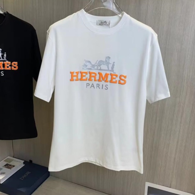 Hermes  Mens Crew-neck Short Sleeved Tshirts White- 에르메스 2024 남성 크루넥 반팔티 Her0677x Size(m - 3xl) 화이트