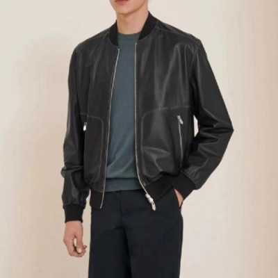 Hermes  Mens Logo Casual Leather Jacket Black - 에르메스 남성 가죽 자켓 - her686x 