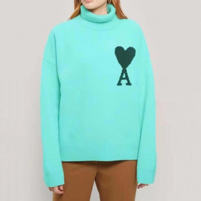 Ami Mm/Wm Logo Casual Turtle-neck Sweaters Green - 아미 2021 남/녀 로고 캐쥬얼 터틀넥 스웨터 Ami0189x Size(s - l) 그린