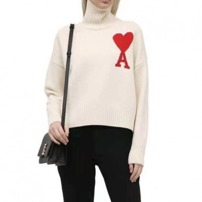 Ami Mm/Wm Logo Casual Turtle-neck Sweaters Ivory - 아미 2021 남/녀 로고 캐쥬얼 터틀넥 스웨터 Ami0191x Size(s - l) 아이보리