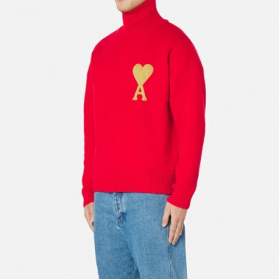 Ami  Unisex Logo Casual Turtle-neck Sweaters Red - 아미 2021 남/녀 로고 캐쥬얼 터틀넥 스웨터 Ami0256x Size(s - xl) 레드