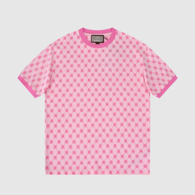 구찌 남자 크루넥 핑크 반팔티 - Ladys Pink Tshirts - guc04563x