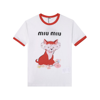 미우미우 여성 크루넥 화이트 반팔티 - Ladys White Tshirts - miu0240x