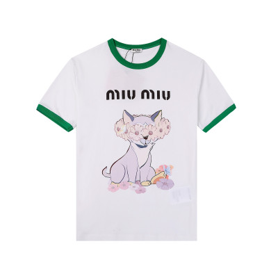 미우미우 여성 크루넥 화이트 반팔티 - Ladys White Tshirts - miu0241x