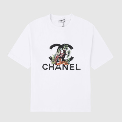 샤넬 여자 크루넥 화이트 반팔티 - Unisex White Tshirts - chl0834x