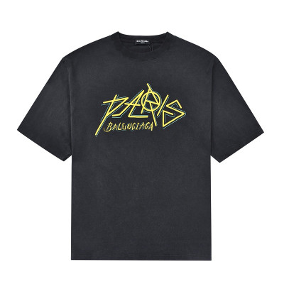 발렌시아가 남자 크루넥 블랙 반팔티 - Unisex Black Tshirts - bal01283x