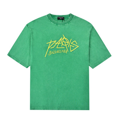 발렌시아가 남자 크루넥 그린 반팔티 - Unisex Green Tshirts - bal01285x