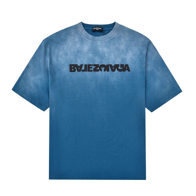 발렌시아가 남자 크루넥 블루 반팔티 - Unisex Blue Tshirts - bal01288x