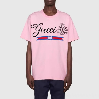 구찌 남자 크루넥 핑크 반팔티 - Unisex Pink Tshirts - guc04586x