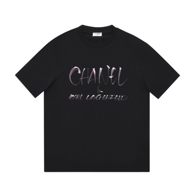 샤넬 남/여 크루넥 블랙 반팔티 - Unisex Black Tshirts - chl0837x