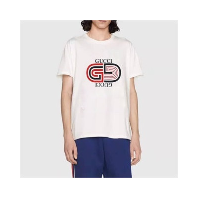 구찌 남자 크루넥 화이트 반팔티 - Mens White Tshirts - guc04591x