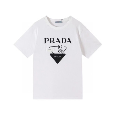 프라다 남성 크루넥 화이트 반팔티 - Mens White Tshirts - Pra02601x