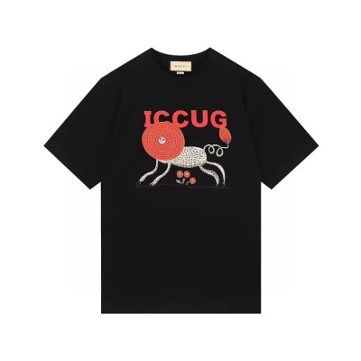 구찌 남/여 크루넥 블랙 반팔티 - Unisex Black Tshirts - guc04630x