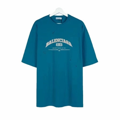 발렌시아가 남성 크루넥 블루 반팔티 - Mens Blue Tshirts - bal01318x