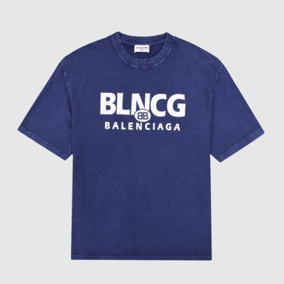 발렌시아가 남성 크루넥 블루 반팔티 - Mens Blue Tshirts - bal01325x