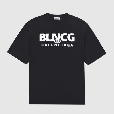 발렌시아가 남성 크루넥 블랙 반팔티 - Mens Black Tshirts - bal01326x