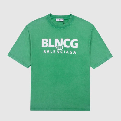 발렌시아가 남성 크루넥 그린 반팔티 - Mens Green Tshirts - bal01327x