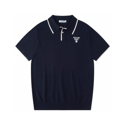 프라다 남성 네이비 블랙 반팔티 - Mens Navy Tshirts - Pra02624x
