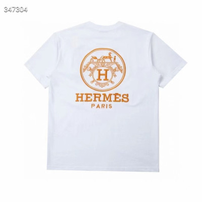 에르메스 남자 크루넥 화이트/블랙 반팔티 - Mens White Tshirts - her0738x