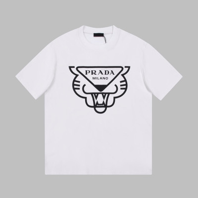 프라다 남성 크루넥 화이트 반팔티 - Mens White Tshirts - Pra02631x