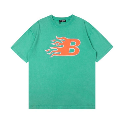 발렌시아가 남성 크루넥 그린 반팔티 - Mens Green Tshirts - bal01353x