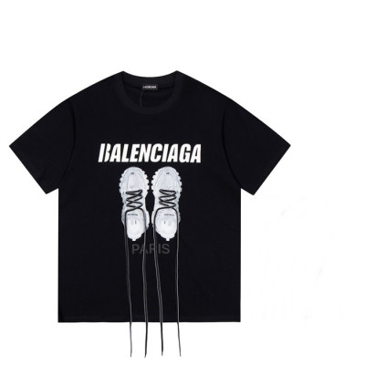 발렌시아가 남성 크루넥 블랙 반팔티 - Mens Black Tshirts - bal01364x