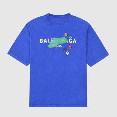 발렌시아가 남성 크루넥 블루 반팔티 - Mens Blue Tshirts - bal01373x