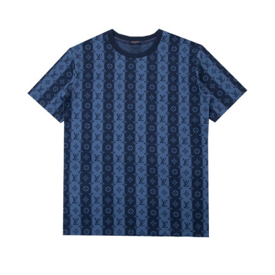 루이비통 남성 블루 크루넥 반팔티 - Mens Blue Tshirts - lou04135x