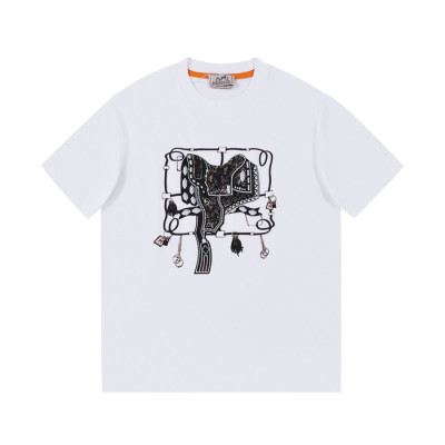 에르메스 남자 화이트 크루넥 반팔티 - Mens White Tshirts - her0750x