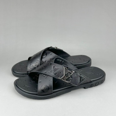 루이비통 남성 이니셜 블랙 슬리퍼 - Mens Black Slippers - lou04270x