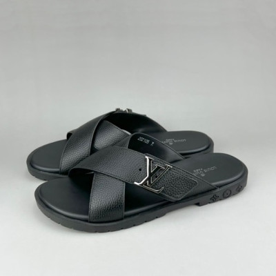 루이비통 남성 이니셜 블랙 슬리퍼 - Mens Black Slippers - lou04273x