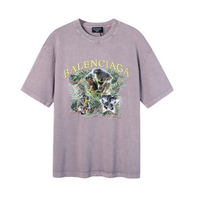 발렌시아가 남성 크루넥 그레이 반팔티 - Mens Gray Tshirts - bal01487x