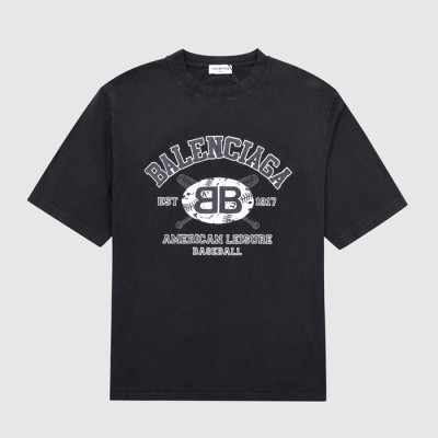 발렌시아가 남성 크루넥 블랙 반팔티 - Mens Black Tshirts - bal01491x