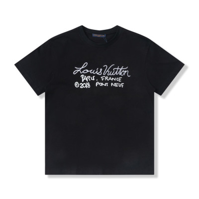 루이비통 남/녀 블랙 크루넥 반팔티 - Unisex Black Tshirts - lou04872x