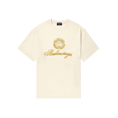 발렌시아가 남성 크루넥 아이보리 반팔티 - Mens Ivory Tshirts - bal01553x