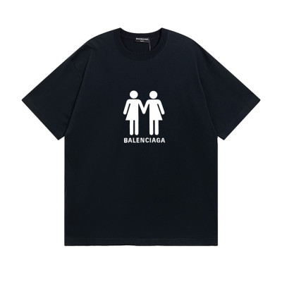 발렌시아가 남성 크루넥 블랙 반팔티 - Mens Black Tshirts - bal01572x