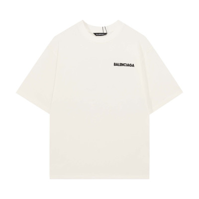 발렌시아가 남성 크루넥 아이보리 반팔티 - Mens Ivory Tshirts - bal01578x