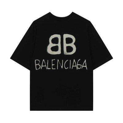 발렌시아가 남성 크루넥 블랙 반팔티 - Mens Black Tshirts - bal01579x