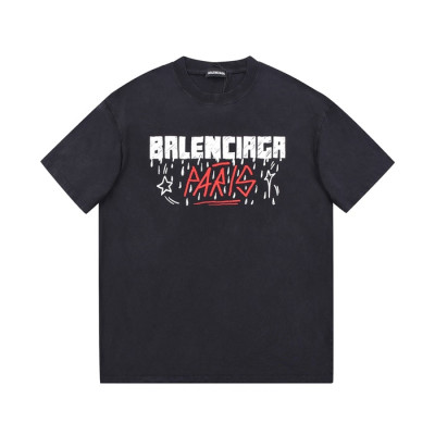 발렌시아가 남성 크루넥 블랙 반팔티 - Mens Black Tshirts - bal01583x