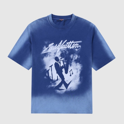 루이비통 남성 블루 크루넥 반팔티 - Mens Blue Tshirts - lou04984x