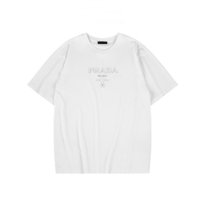 프라다 남성 크루넥 화이트 반팔티 - Mens White Tshirts - Pra02744x