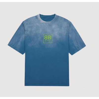 발렌시아가 남성 크루넥 블루 반팔티 - Mens Blue Tshirts - bal01644x