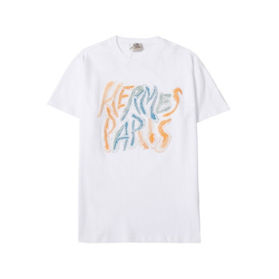 에르메스 남자 화이트 크루넥 반팔티 - Mens White Tshirts - her0891x