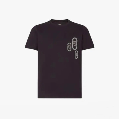 펜디 남성 블랙 크루넥 반팔티 - Mens Black Tshirts - fen01285x