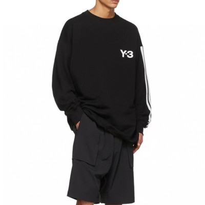 요지야마모토 남성 블랙 크루넥 맨투맨 - Y3 Mens Black Tshirts - y3/0154x