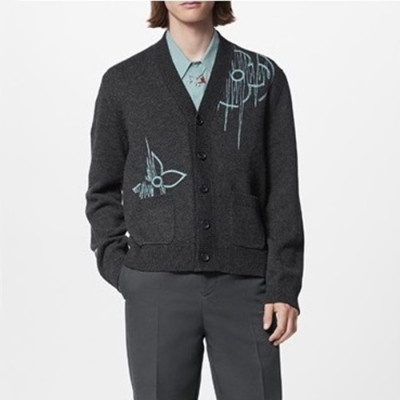 루이비통 남성 블랙 브이넥 가디건 - Louis vuitton Mens Black Cardigan - lv0023x