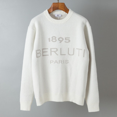 벨루티 남성 화이트 크루넥 니트 - Berluti Mens White Knits - ber0150x