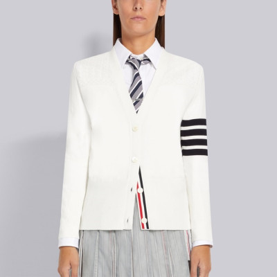 톰브라운 여성 브이넥 화이트 가디건 - Thom Browne Womens White Cardigan - th09x