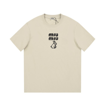 미우미우 여성 크루넥 베이지 반팔티 - Miumiu Ladys Beige short sleeved T-shirts - miu0293x